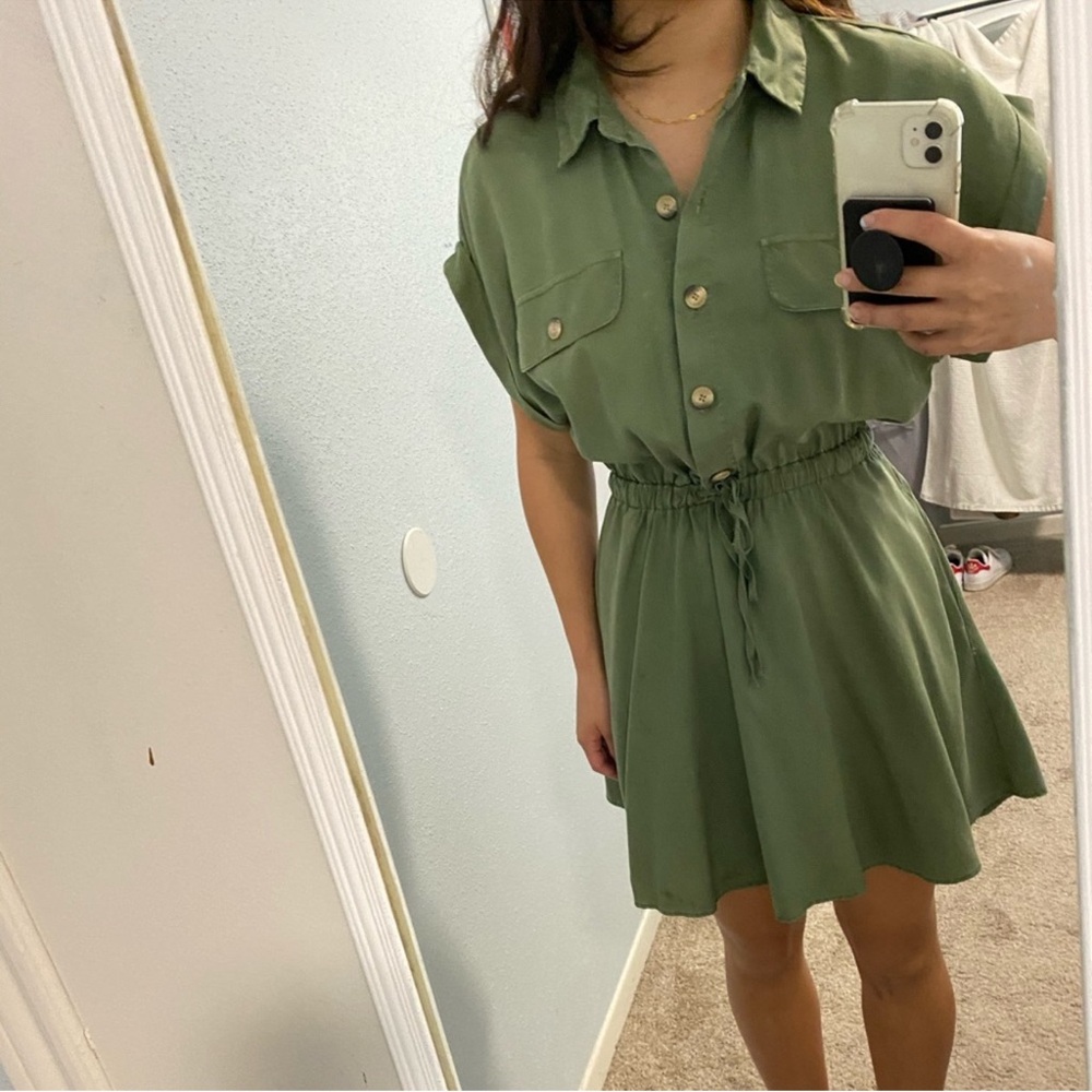 XL Zara military green button up dress